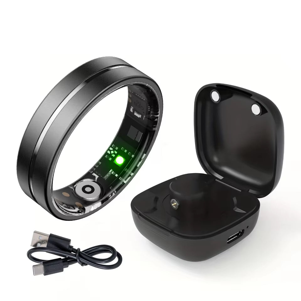 Smart Fitness Ring for Men and Women Health Sleep Monitor Heart Rate Blood Oxygen Tracker with Multiple Modes and Charging Case