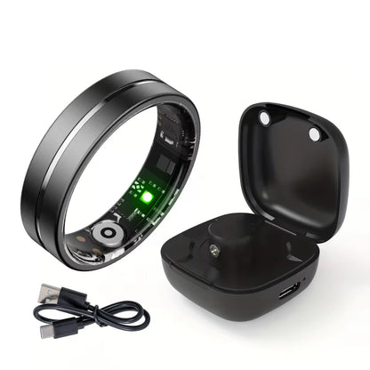 Smart Fitness Ring for Men and Women Health Sleep Monitor Heart Rate Blood Oxygen Tracker with Multiple Modes and Charging Case