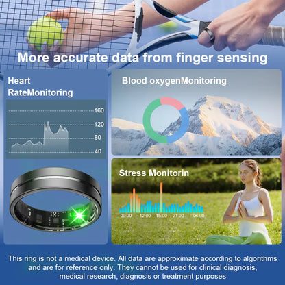 Smart Fitness Ring for Men and Women Health Sleep Monitor Heart Rate Blood Oxygen Tracker with Multiple Modes and Charging Case