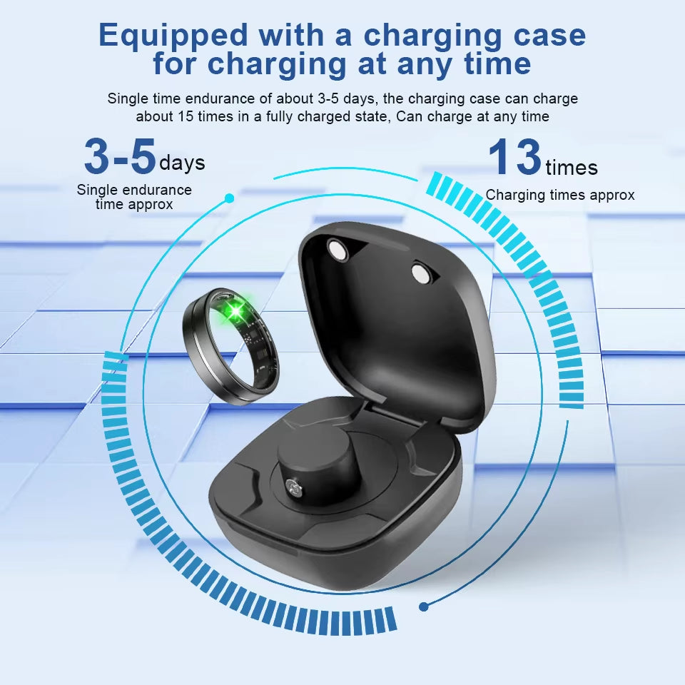 Smart Fitness Ring for Men and Women Health Sleep Monitor Heart Rate Blood Oxygen Tracker with Multiple Modes and Charging Case