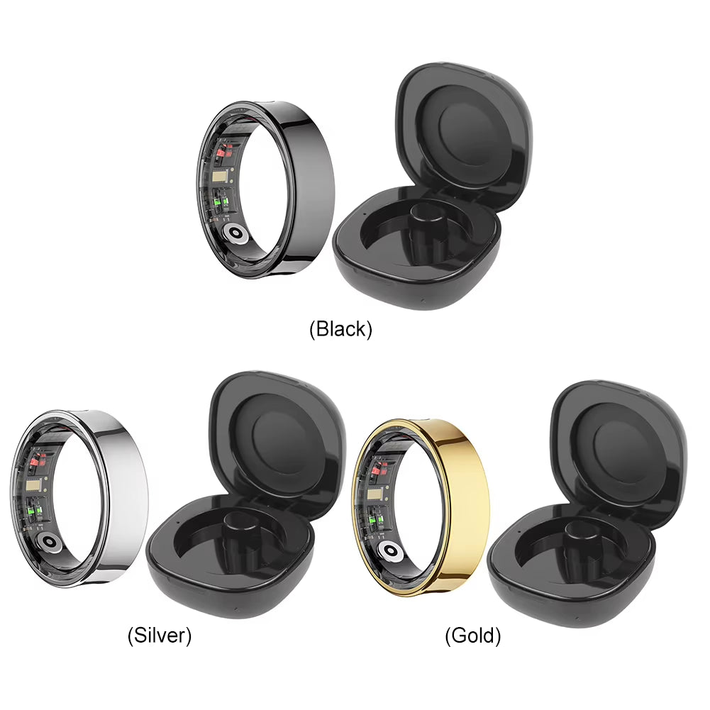 R09 Smart Ring 5ATM Waterproof Temperature Sport Health Ring Heart Rate Blood Oxygen Sleep Monitor W/ Charging Case Smartring