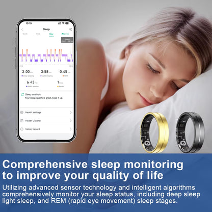 Smart Fitness Ring for Men and Women Health Sleep Monitor Heart Rate Blood Oxygen Tracker with Multiple Modes and Charging Case
