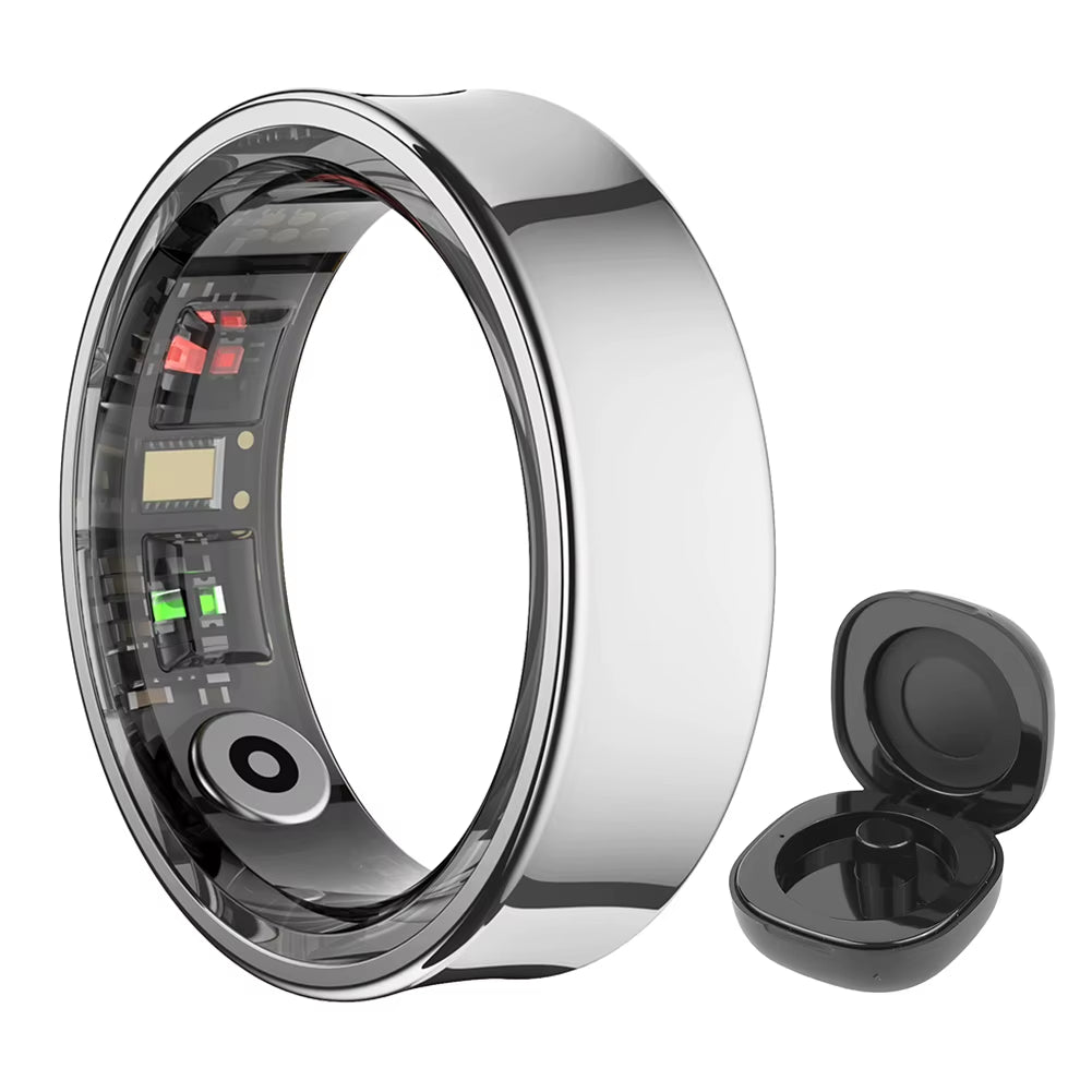 R09 Smart Ring 5ATM Waterproof Temperature Sport Health Ring Heart Rate Blood Oxygen Sleep Monitor W/ Charging Case Smartring