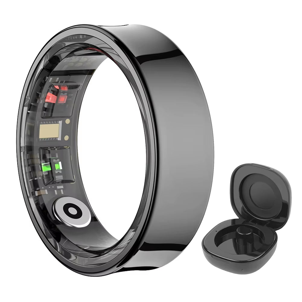 R09 Smart Ring Waterproof Fitness Tracker with Charging Case Body Temperature Health and Sleep Monitor for Xiaomi Samsung Phone