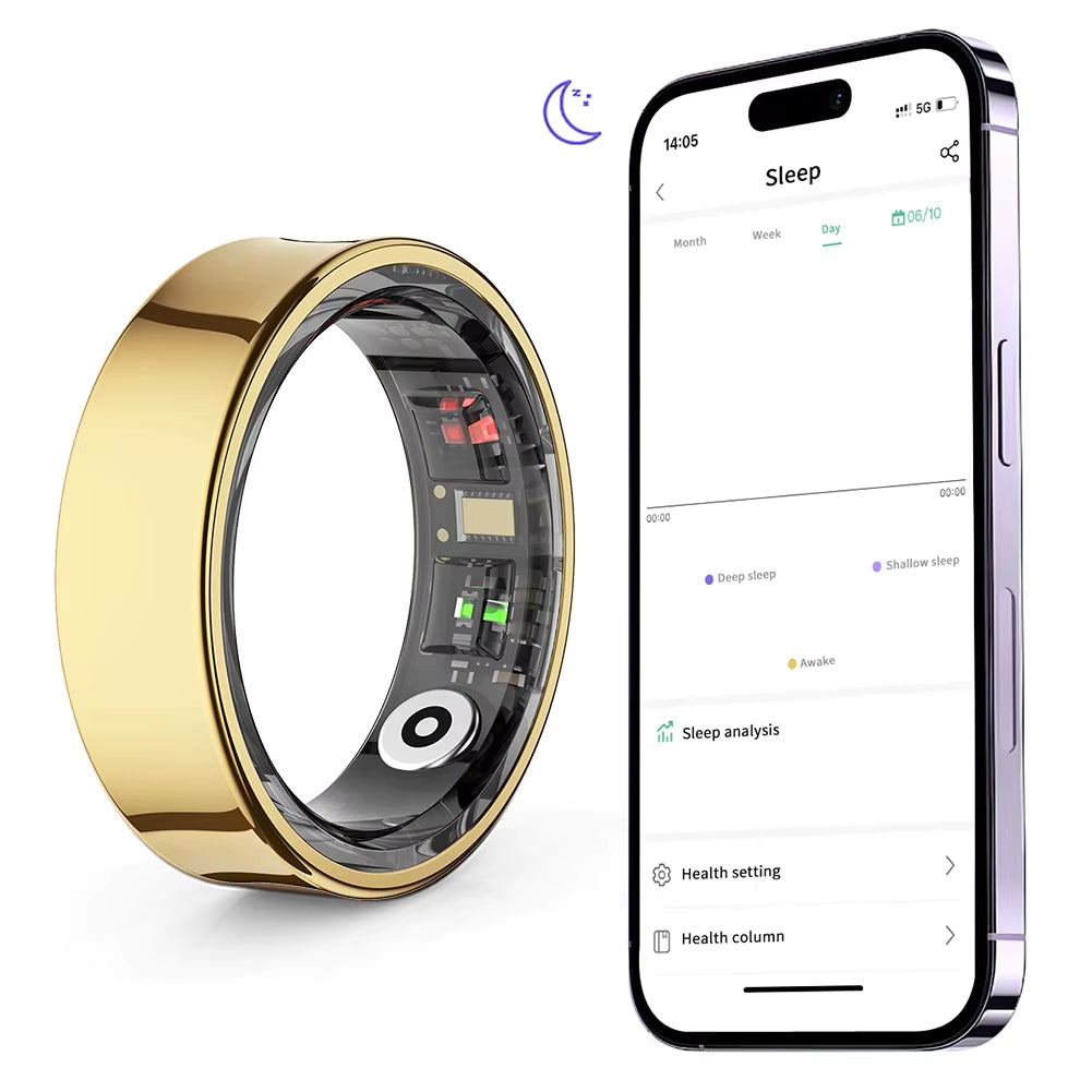 R09 Smart Ring 5ATM Waterproof Temperature Sport Health Ring Heart Rate Blood Oxygen Sleep Monitor W/ Charging Case Smartring